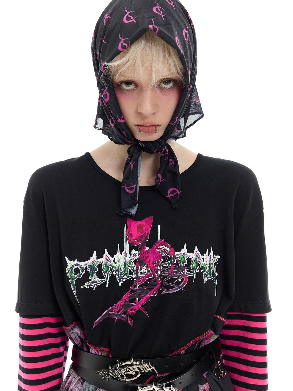 PINKSPINK Black White Geometric Mesh Square Women's Polyester Headdresses