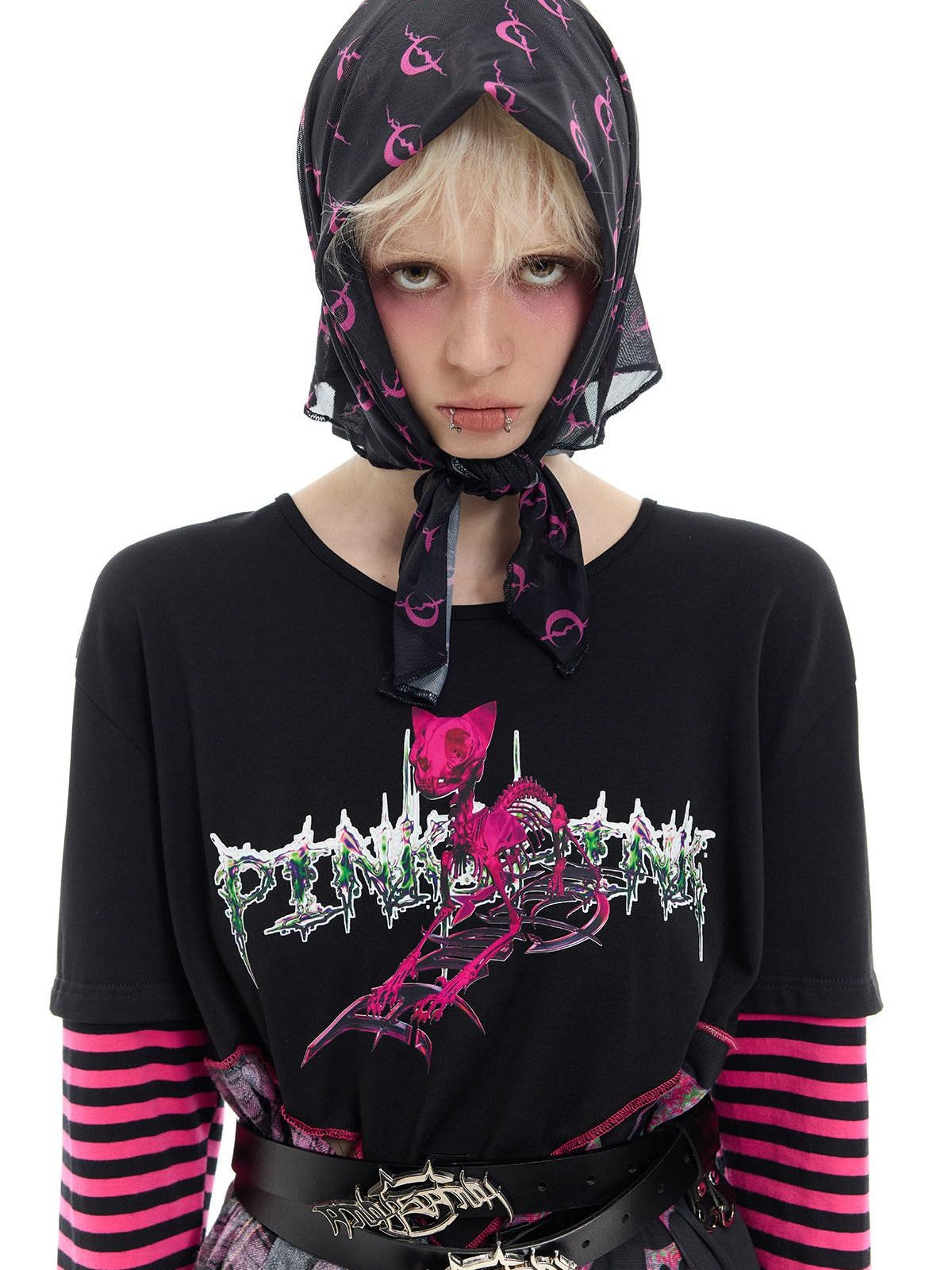 PINKSPINK Black White Geometric Mesh Square Women's Polyester Headdresses