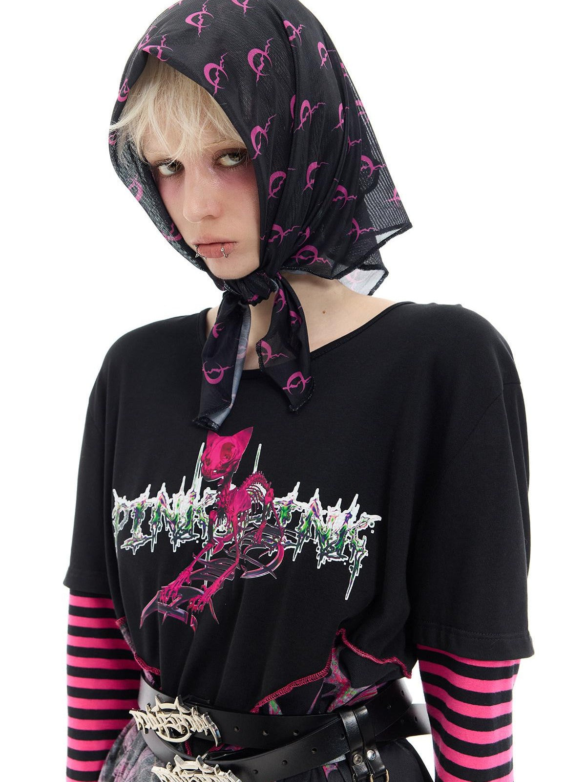 PINKSPINK Black White Geometric Mesh Square Women's Polyester Headdresses