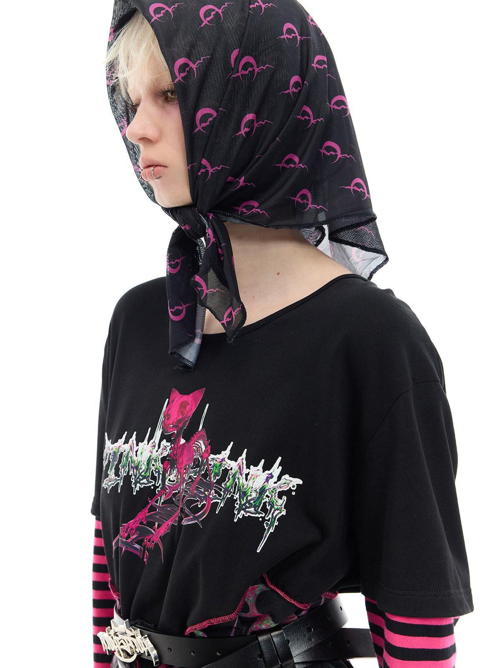 PINKSPINK Black White Geometric Mesh Square Women's Polyester Headdresses