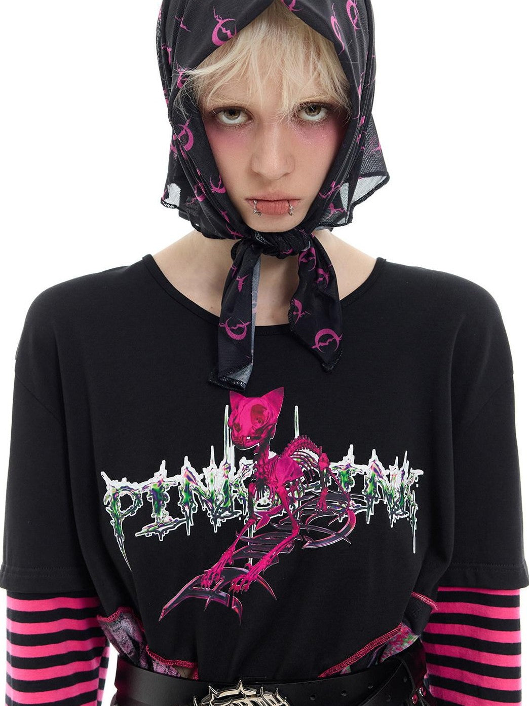 PINKSPINK Black White Geometric Mesh Tulle Hip Hop Rock Women's Polyester Headdresses