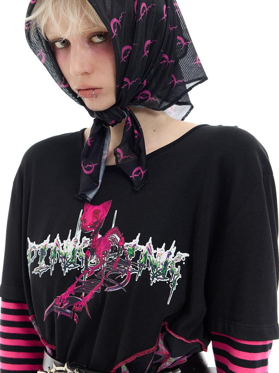 PINKSPINK Black White Geometric Mesh Tulle Hip Hop Rock Women's Polyester Headdresses