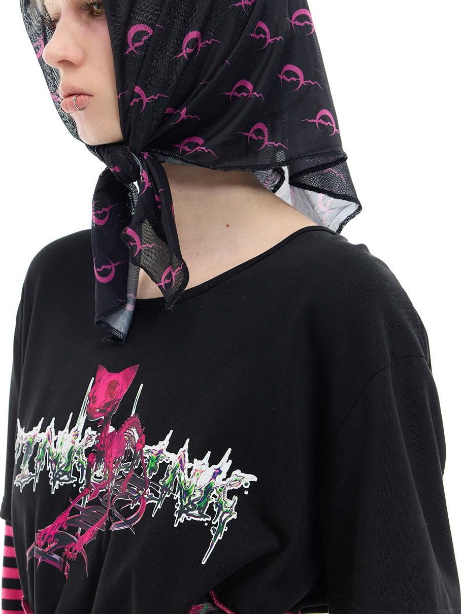 PINKSPINK Black White Geometric Mesh Tulle Hip Hop Rock Women's Polyester Headdresses