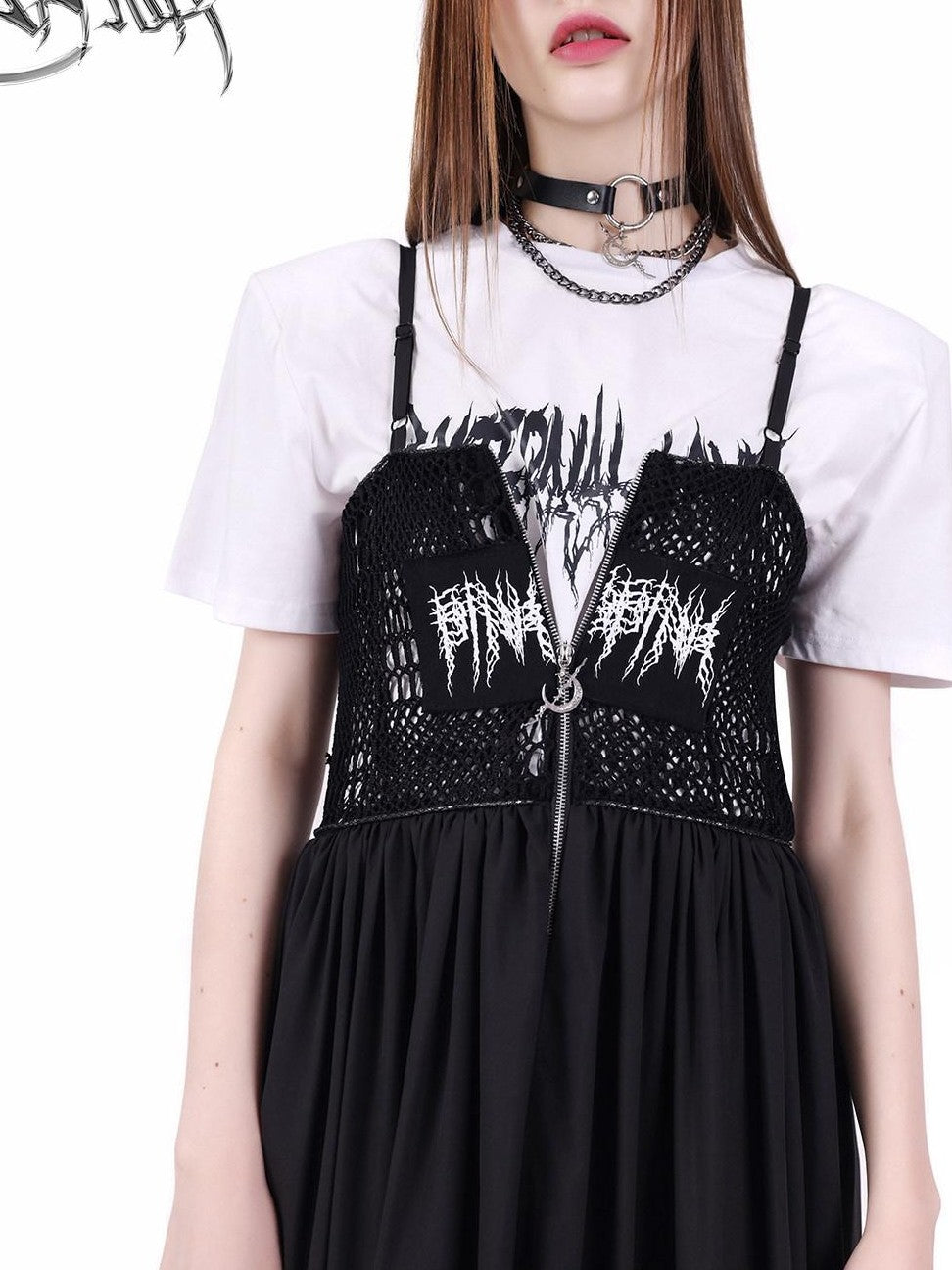 PINKSPINK Black White Logo Print Retro Shoulder Pad Loose Women's Short Sleeve T-shirts