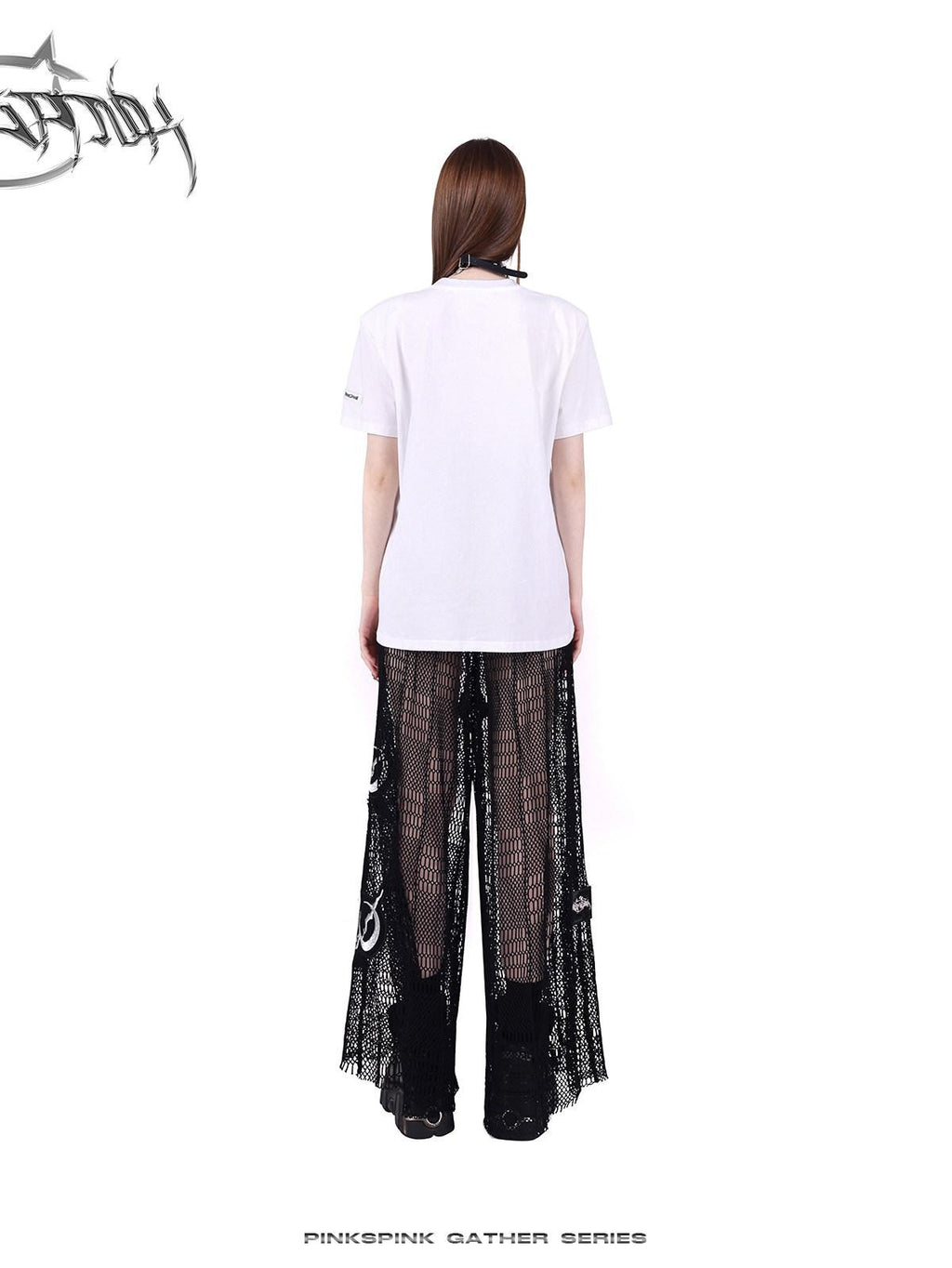 PINKSPINK Black White Logo Print Shoulder Pad Rock Retro Women's Short Sleeve T-shirts