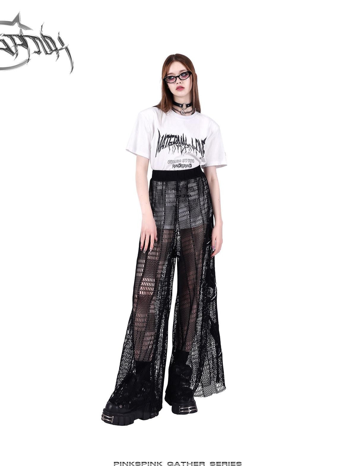 PINKSPINK Black White Logo Print Shoulder Pad Rock Retro Women's Short Sleeve T-shirts