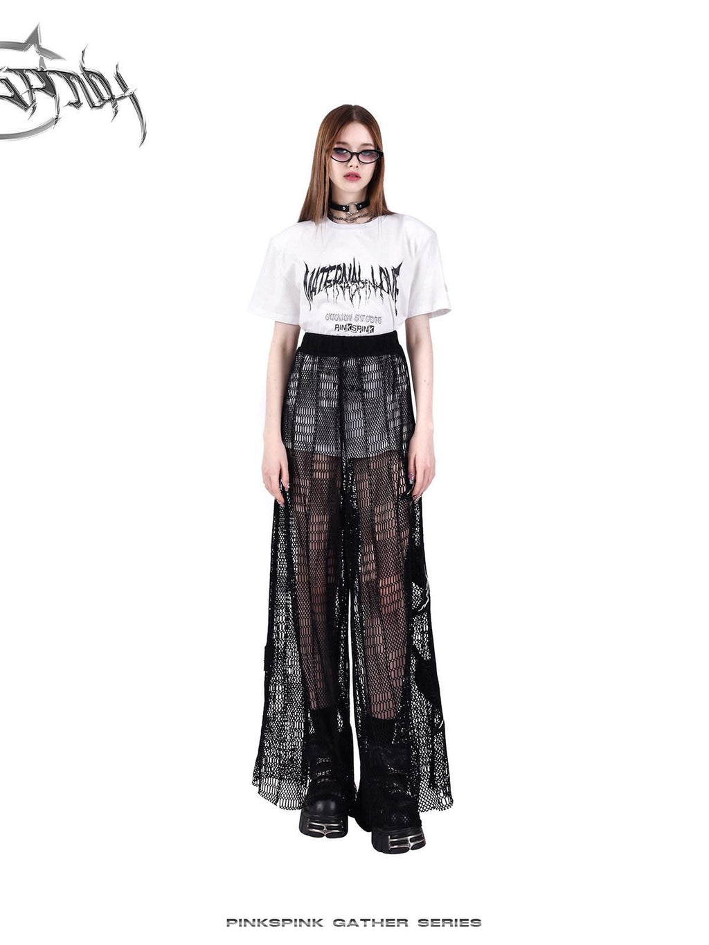 PINKSPINK Black White Logo Print Shoulder Pad Rock Retro Women's Short Sleeve T-shirts
