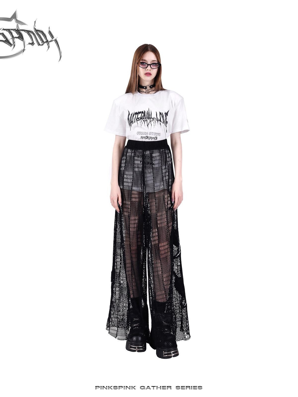 PINKSPINK Black White Logo Print Shoulder Pad Rock Retro Women's Short Sleeve T-shirts