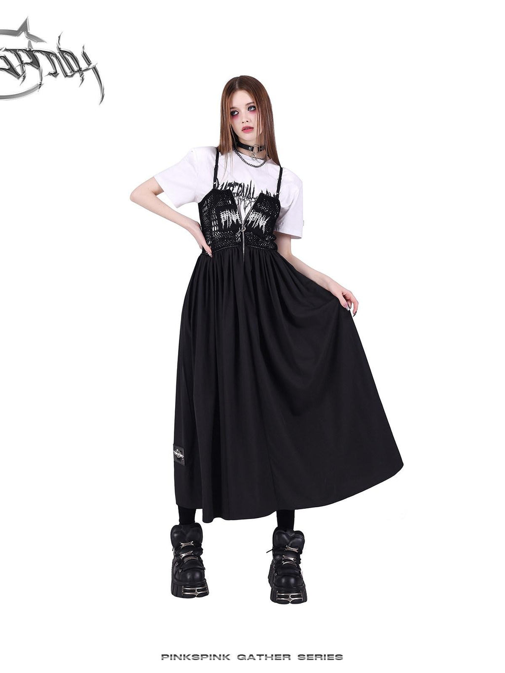 PINKSPINK Black White Logo Print Shoulder Pad Rock Retro Women's Short Sleeve T-shirts