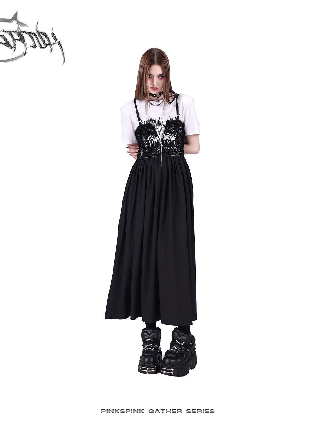 PINKSPINK Black White Logo Print Shoulder Pad Rock Retro Women's Short Sleeve T-shirts