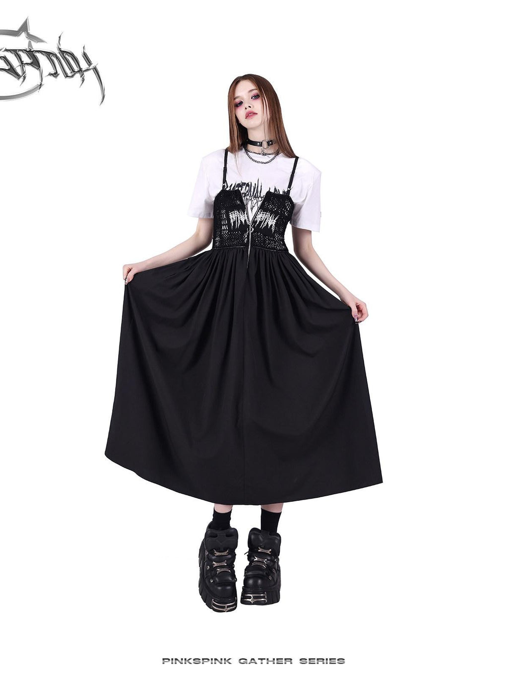PINKSPINK Black White Logo Print Shoulder Pad Rock Retro Women's Short Sleeve T-shirts
