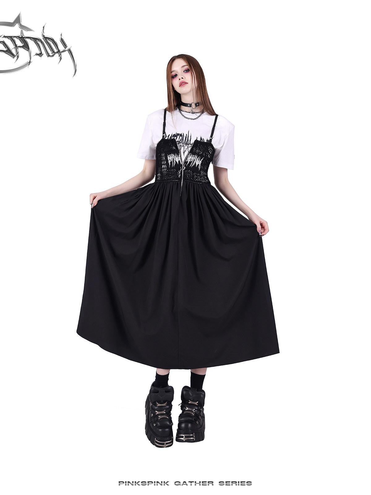 PINKSPINK Black White Logo Print Shoulder Pad Rock Retro Women's Short Sleeve T-shirts