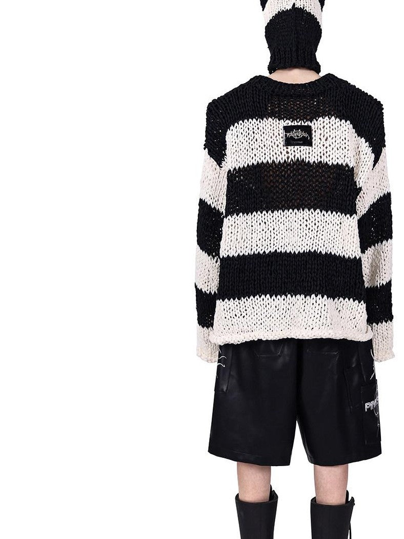 PINKSPINK Black White Striped Detachable Shoulder Pads Women's Acrylic Pullover Sweaters