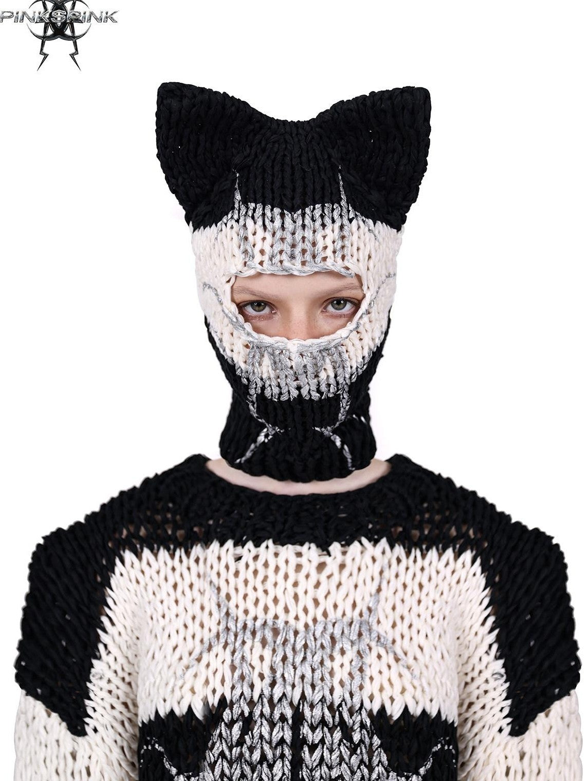 PINKSPINK Black White Striped Detachable Shoulder Pads Women's Acrylic Pullover Sweaters