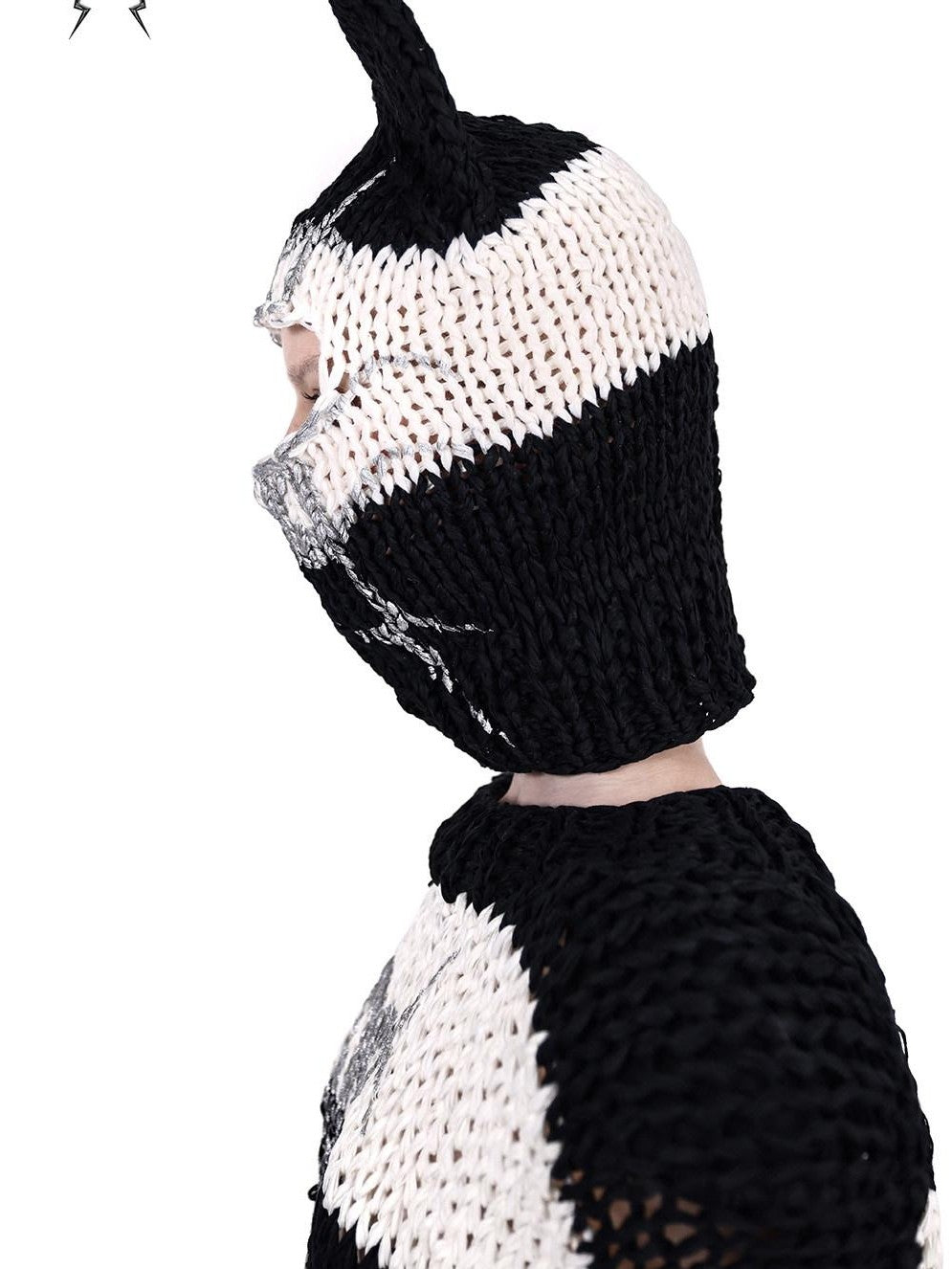 PINKSPINK Black White Striped Detachable Shoulder Pads Women's Acrylic Pullover Sweaters
