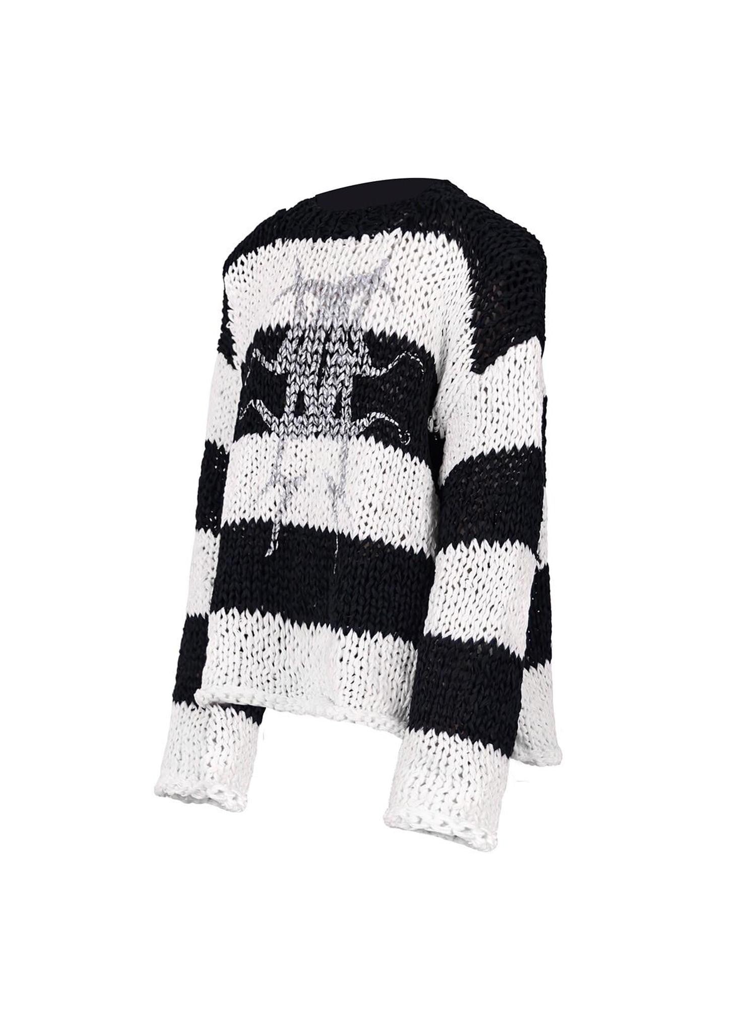 PINKSPINK Black White Striped Detachable Shoulder Pads Women's Acrylic Pullover Sweaters