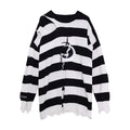 PINKSPINK_Black_White_Striped_Offset_Embroidery_Distressed_Women's_Knitted_Sweaters_823859083333_MISSTT