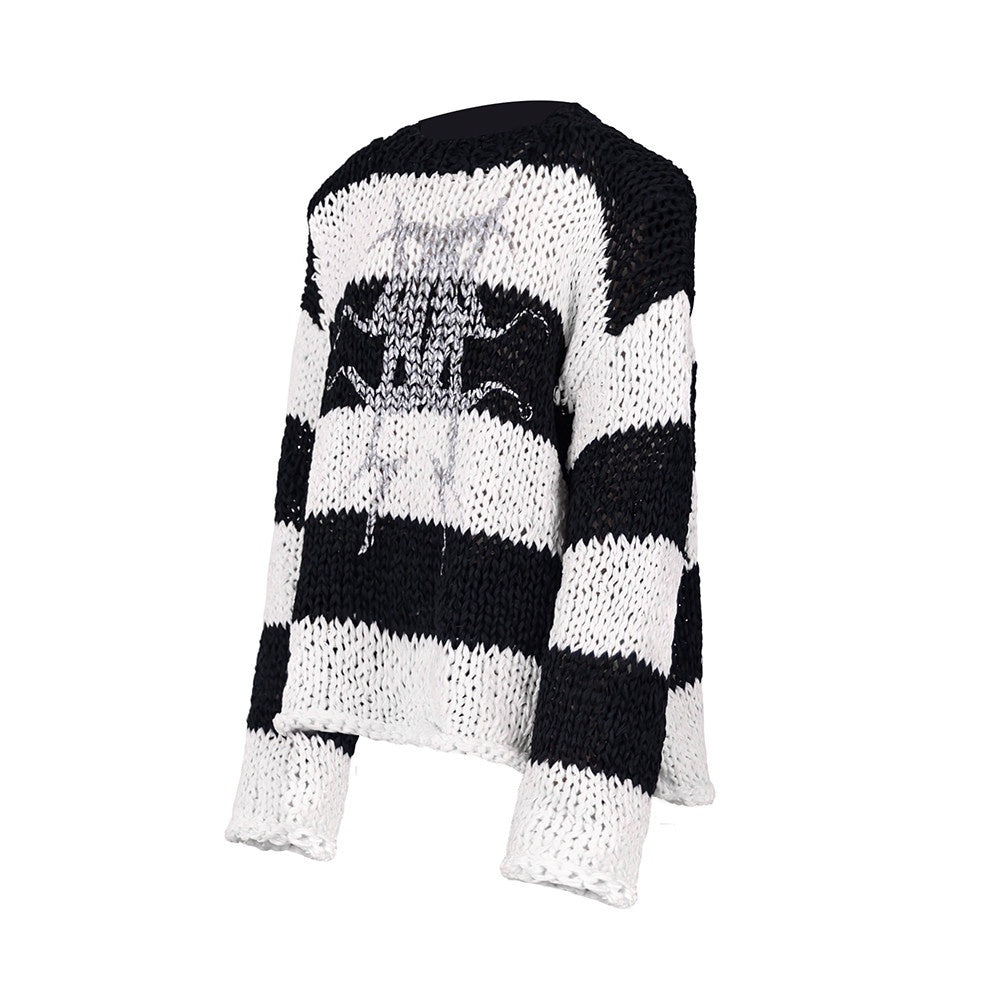PINKSPINK_Black_White_Striped_Removable_Shoulder_Pads_Women's_Acrylic_Pullover_Sweaters_737728835433_MISSTT