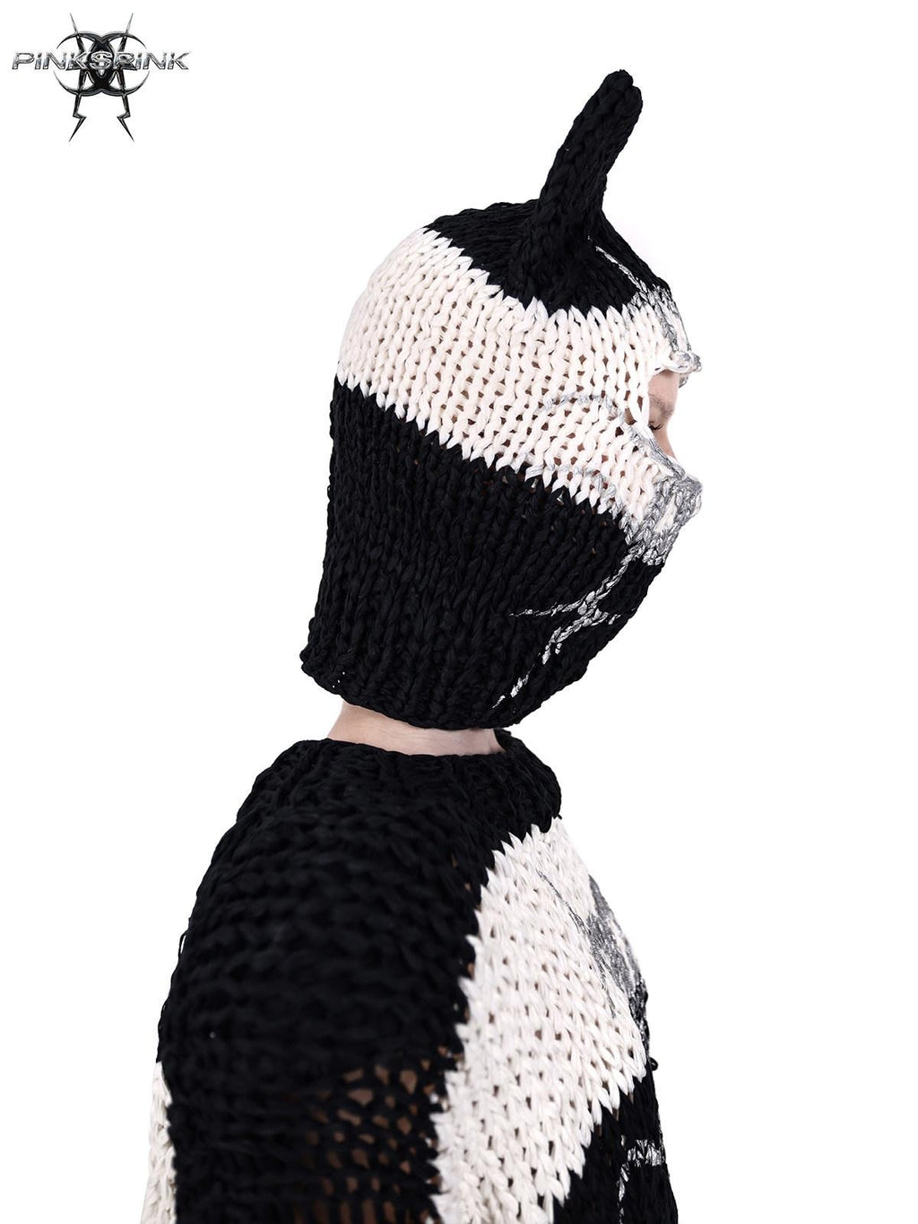 PINKSPINK Black White Striped Removable Shoulder Pads Women's Acrylic Pullover Sweaters