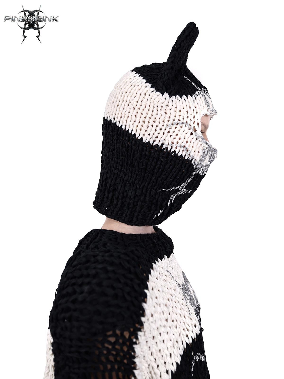 PINKSPINK Black White Striped Removable Shoulder Pads Women's Acrylic Pullover Sweaters