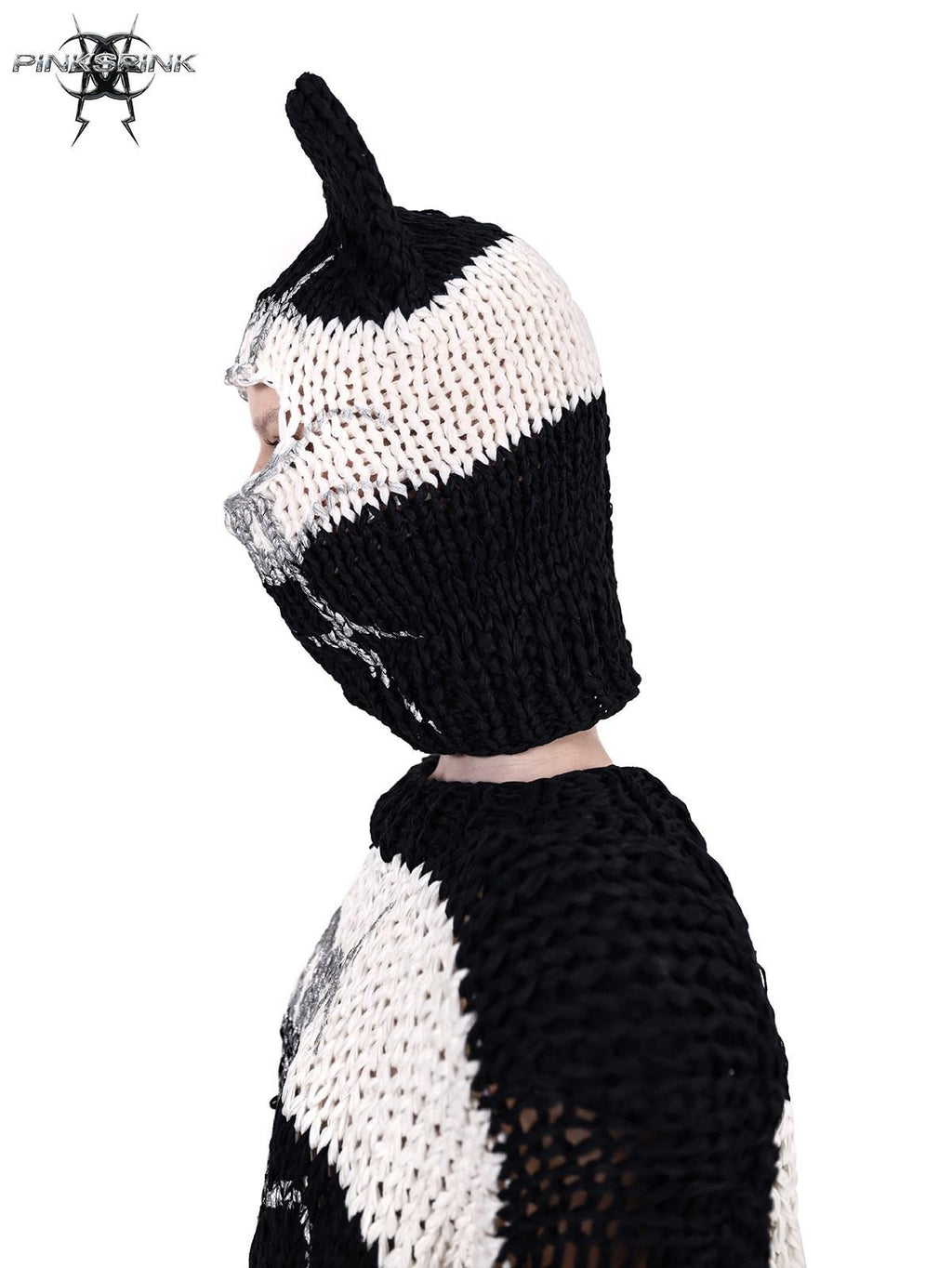 PINKSPINK Black White Striped Removable Shoulder Pads Women's Acrylic Pullover Sweaters
