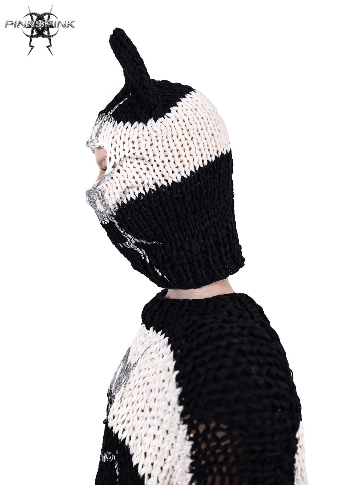 PINKSPINK Black White Striped Removable Shoulder Pads Women's Acrylic Pullover Sweaters