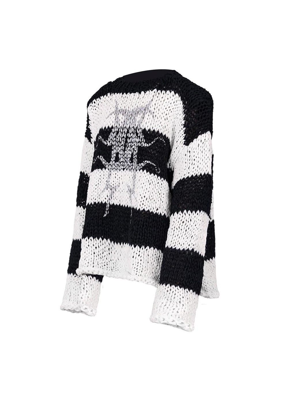 PINKSPINK Black White Striped Removable Shoulder Pads Women's Acrylic Pullover Sweaters