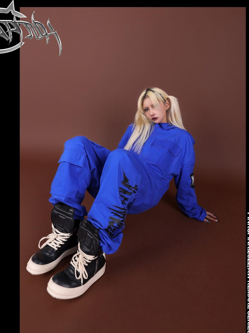 PINKSPINK Blue Patchwork Applique Embroidered Multi Pocket Women's Cotton Cargo Pants