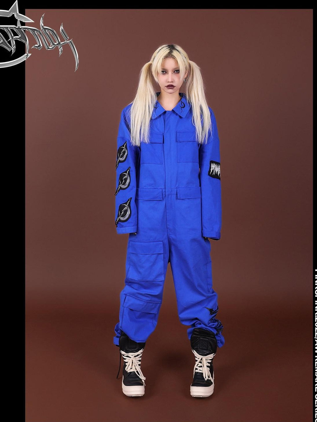 PINKSPINK Blue Patchwork Applique Embroidered Multi Pocket Women's Cotton Cargo Pants