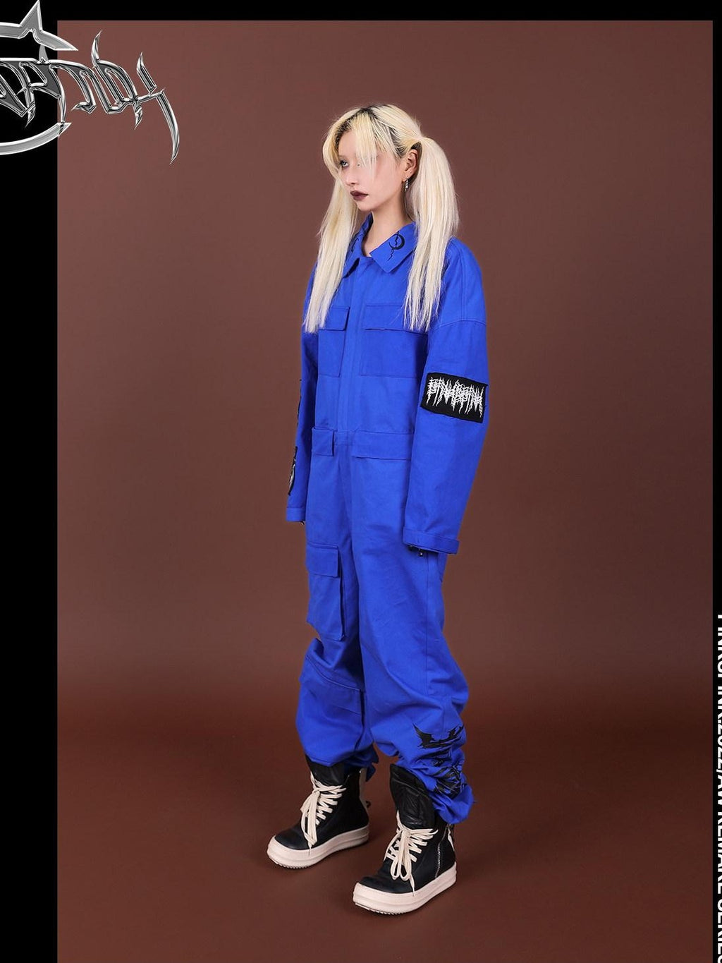 PINKSPINK Blue Patchwork Applique Embroidered Multi Pocket Women's Cotton Cargo Pants