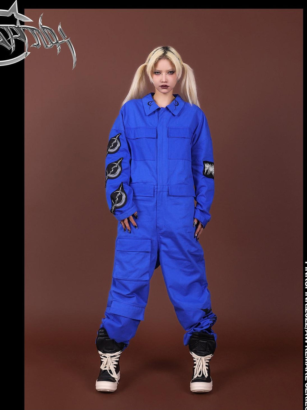 PINKSPINK Blue Patchwork Applique Embroidered Multi Pocket Women's Cotton Cargo Pants