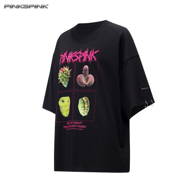 PINKSPINK_Botanical_Poster_Punk_Rock_Print_Women's_Cotton_Oversized_T-shirts_1044674103835_MISSTT