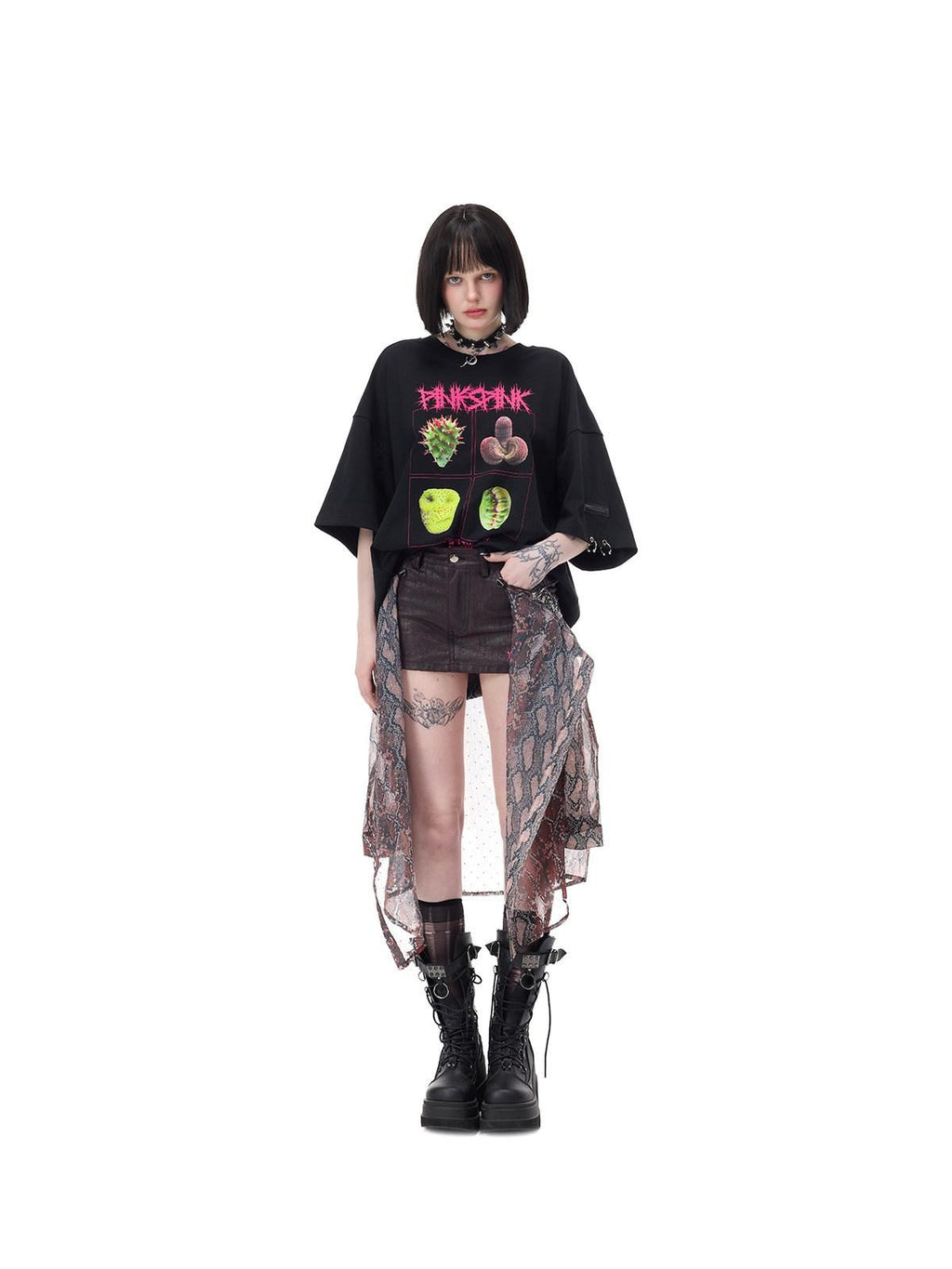 PINKSPINK Botanical Poster Punk Rock Print Women's Cotton Oversized T-shirts