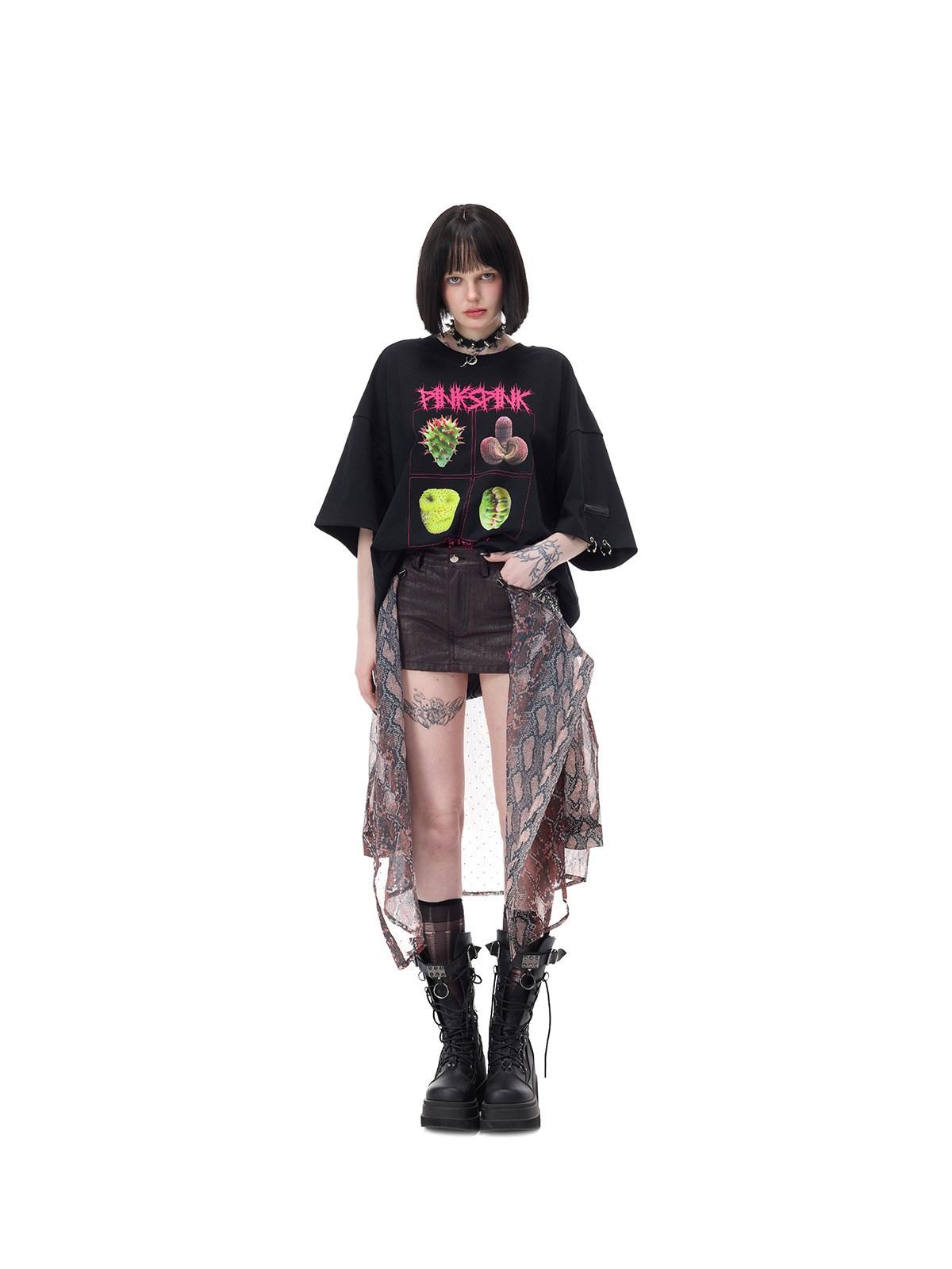 PINKSPINK Botanical Poster Punk Rock Print Women's Cotton Oversized T-shirts