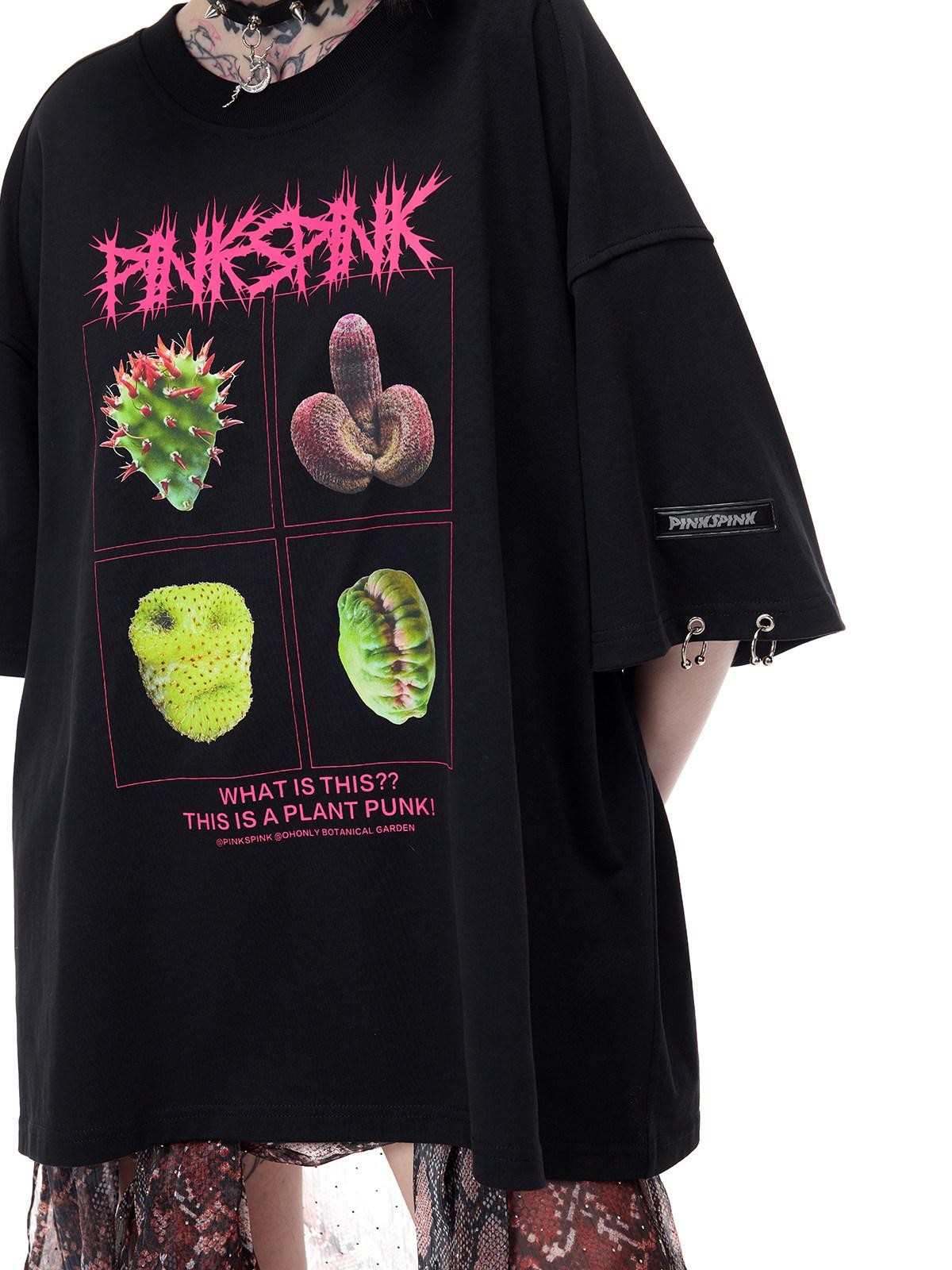 PINKSPINK Botanical Poster Punk Rock Print Women's Cotton Oversized T-shirts
