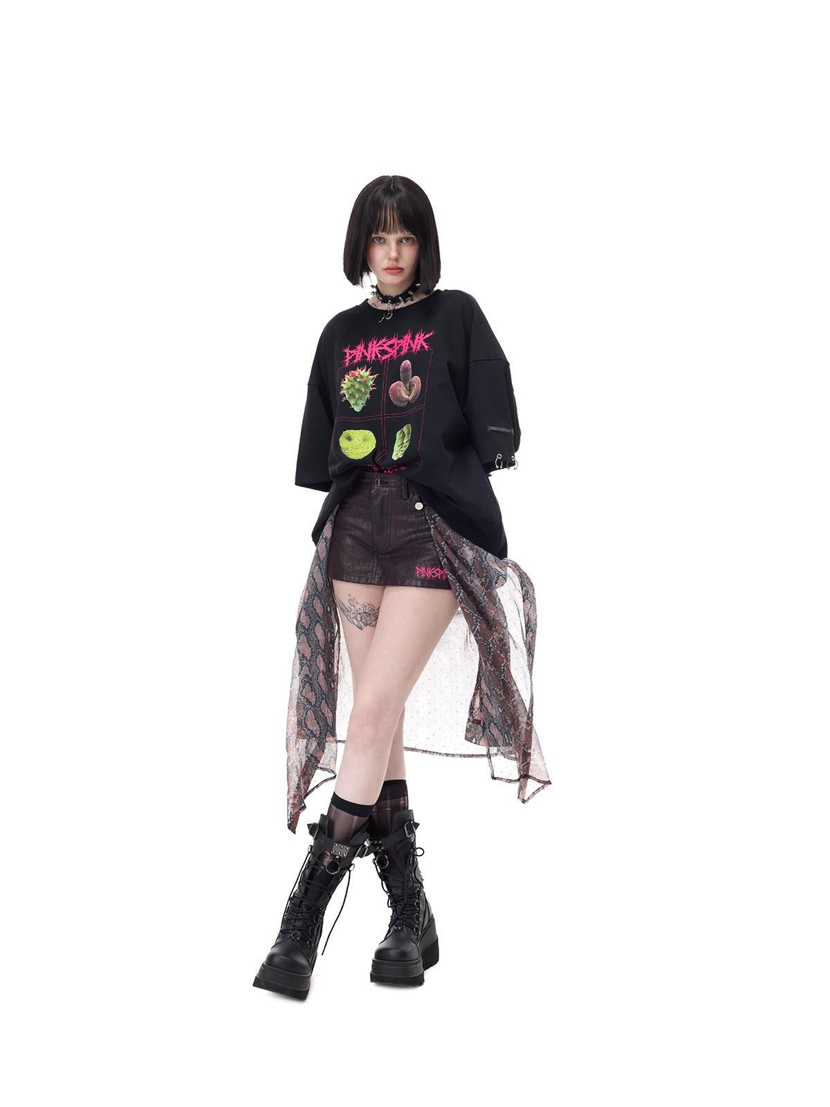 PINKSPINK Botanical Poster Punk Rock Print Women's Cotton Oversized T-shirts