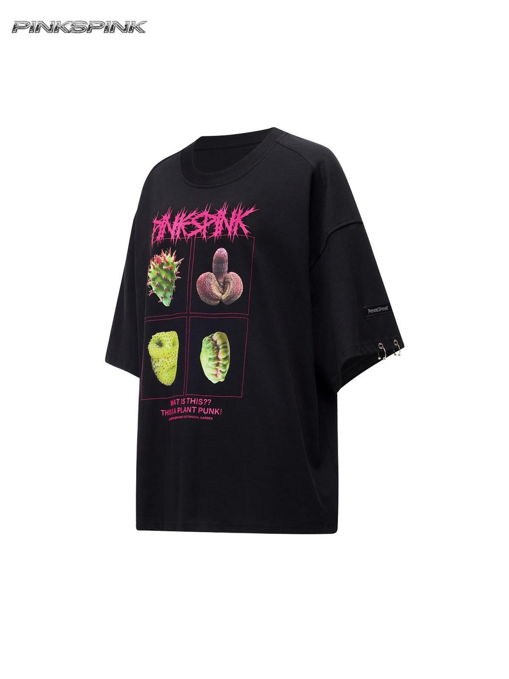 PINKSPINK Botanical Poster Punk Rock Print Women's Cotton Oversized T-shirts