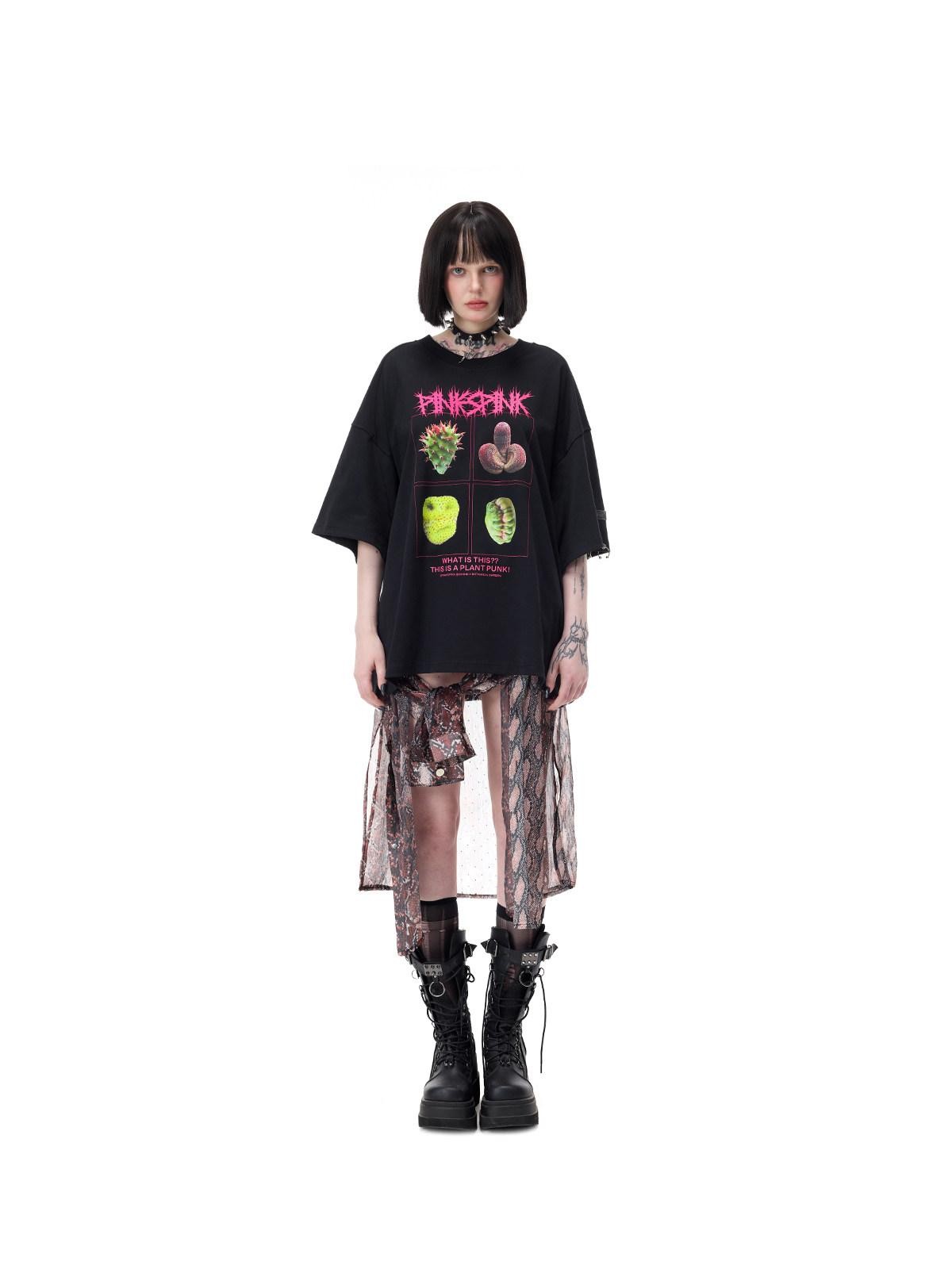 PINKSPINK Botanical Poster Punk Rock Print Women's Cotton Oversized T-shirts