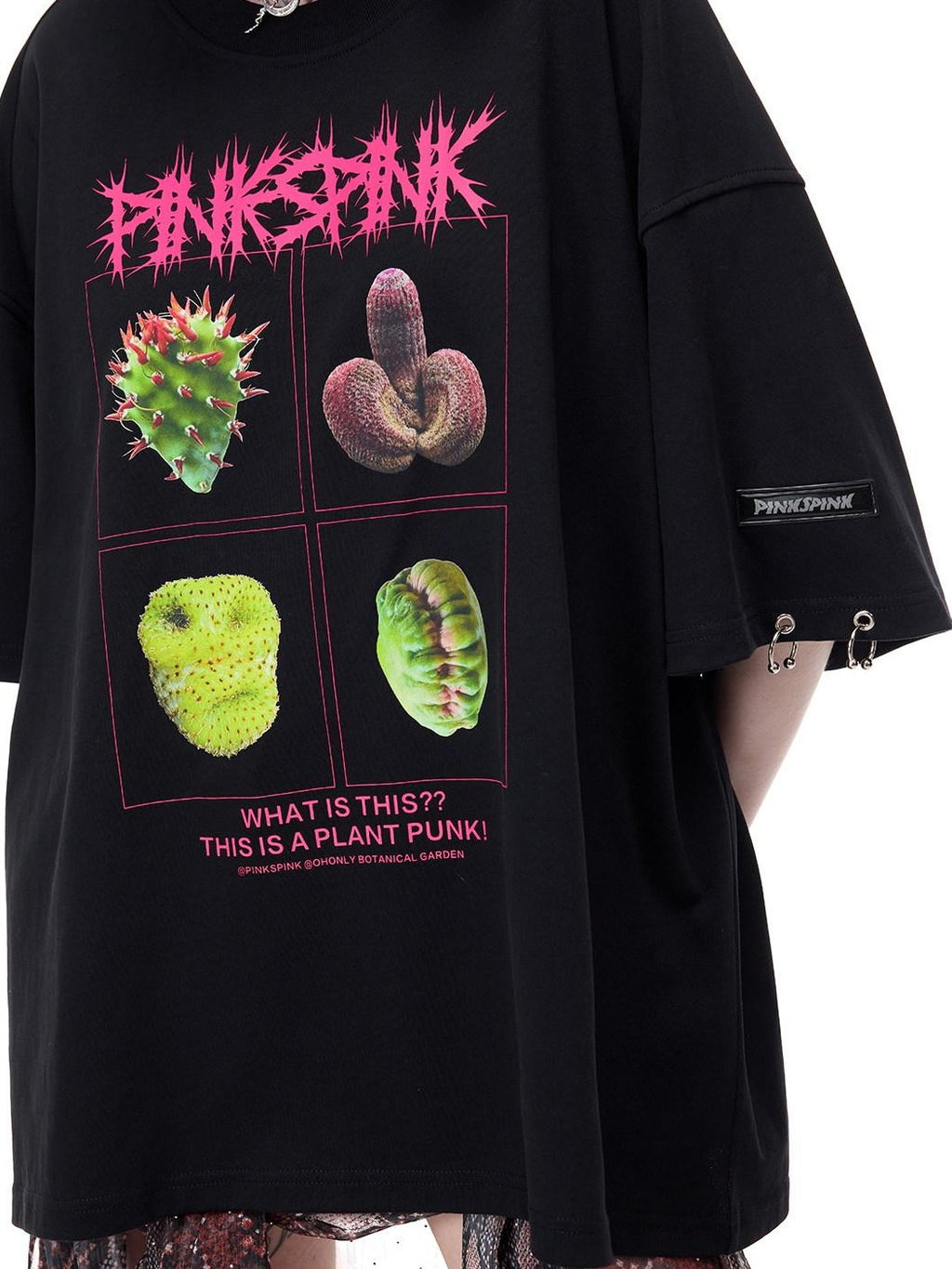 PINKSPINK Botanical Punk Poster Print Cartoon Graphic Women's Cotton Oversized T-shirts