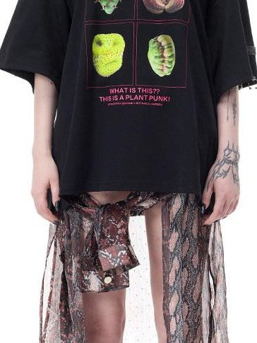 PINKSPINK Botanical Punk Poster Print Cartoon Graphic Women's Cotton Oversized T-shirts
