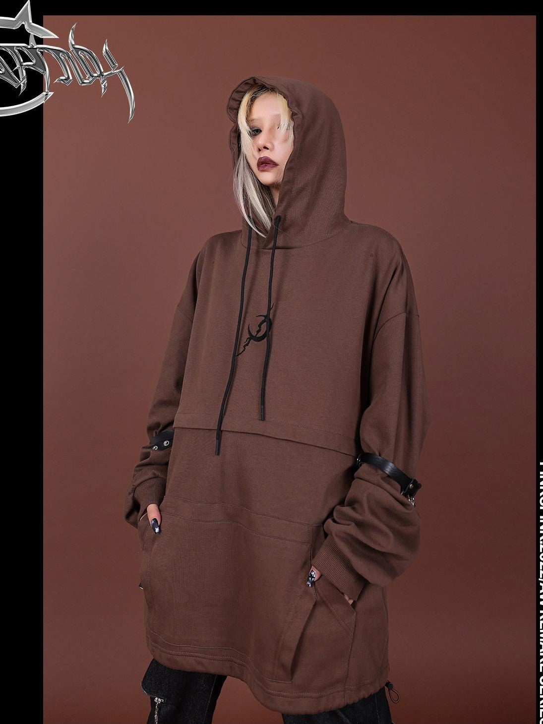 PINKSPINK Brown Embroidered Hooded Zip Convertible Women's Cotton Matching Skirt Sets