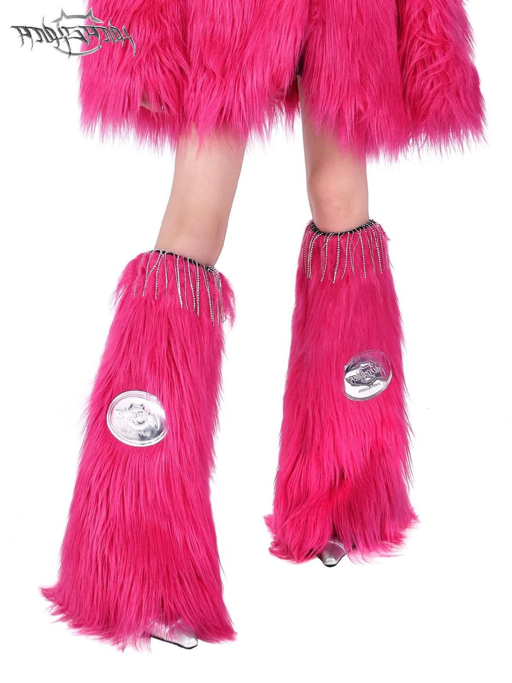 PINKSPINK Bubblegum Pink Rhinestone Fluffy Women's Faux Fur Leg Warmers