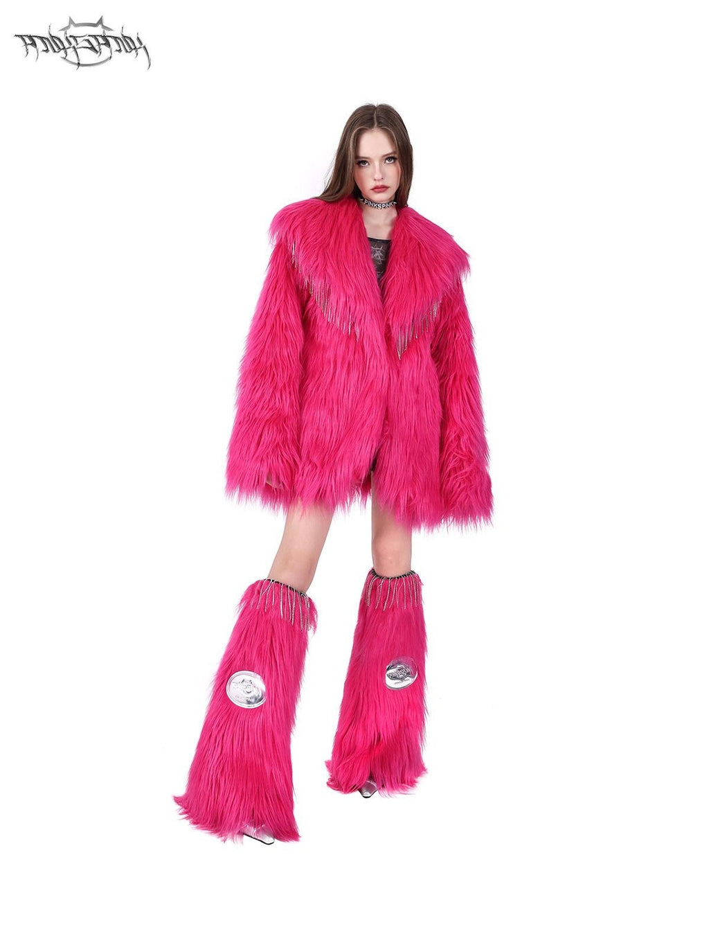 PINKSPINK Bubblegum Pink Rhinestone Fluffy Women's Faux Fur Leg Warmers
