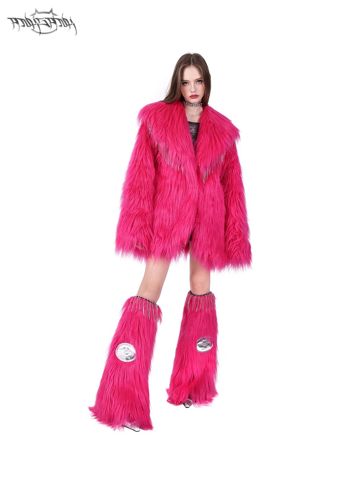 PINKSPINK Bubblegum Pink Rhinestone Fluffy Women's Faux Fur Leg Warmers