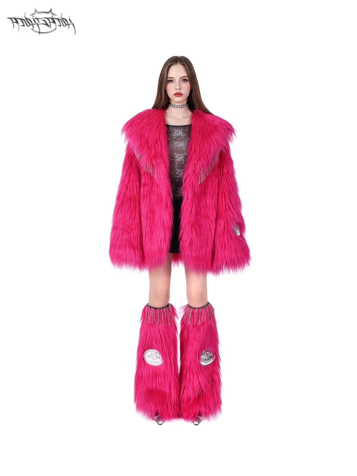 PINKSPINK Bubblegum Pink Rhinestone Fluffy Women's Faux Fur Leg Warmers