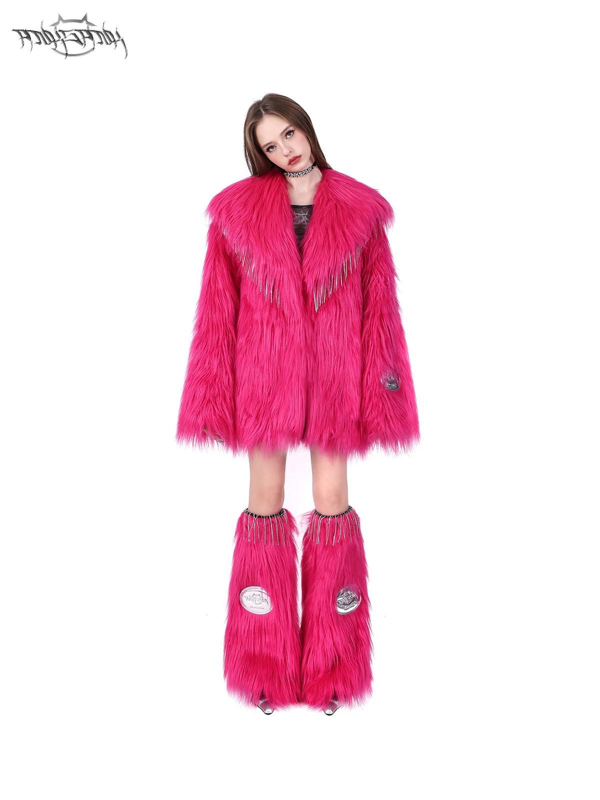 PINKSPINK Bubblegum Pink Rhinestone Fluffy Women's Faux Fur Leg Warmers