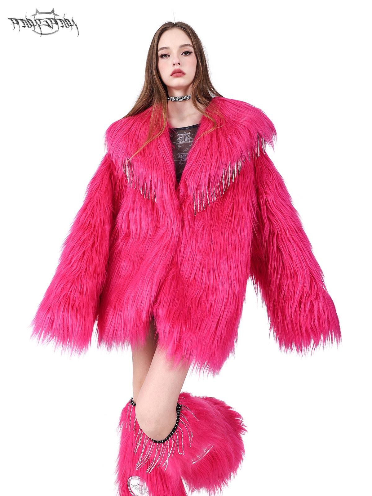 PINKSPINK Bubblegum Pink Rhinestone Fluffy Women's Faux Fur Leg Warmers
