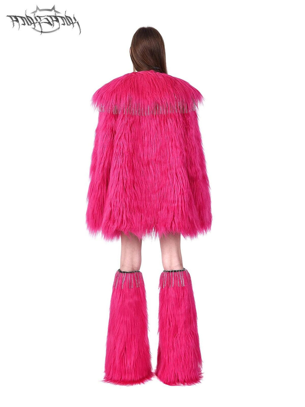 PINKSPINK Bubblegum Pink Rhinestone Fluffy Women's Faux Fur Leg Warmers
