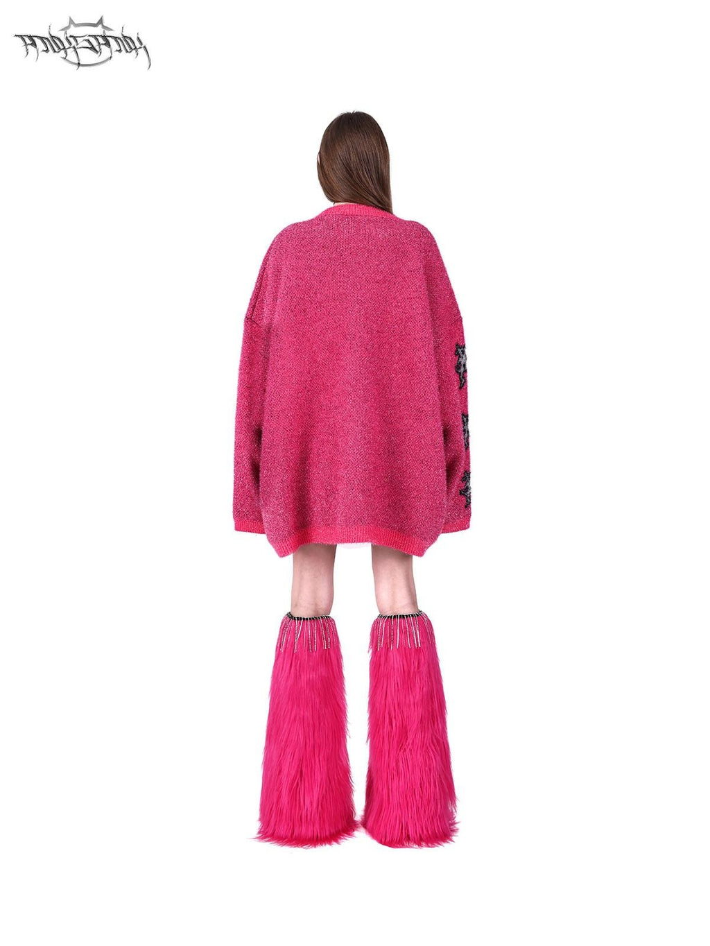 PINKSPINK Bubblegum Pink Rhinestone Fluffy Women's Faux Fur Leg Warmers