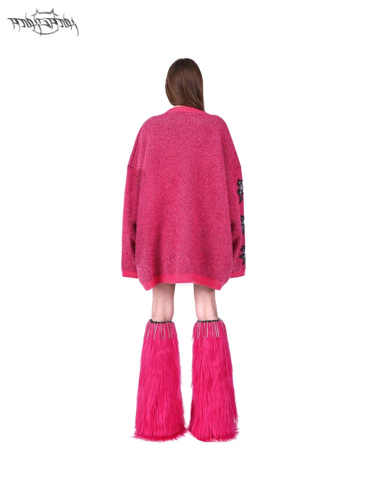PINKSPINK Bubblegum Pink Rhinestone Fluffy Women's Faux Fur Leg Warmers